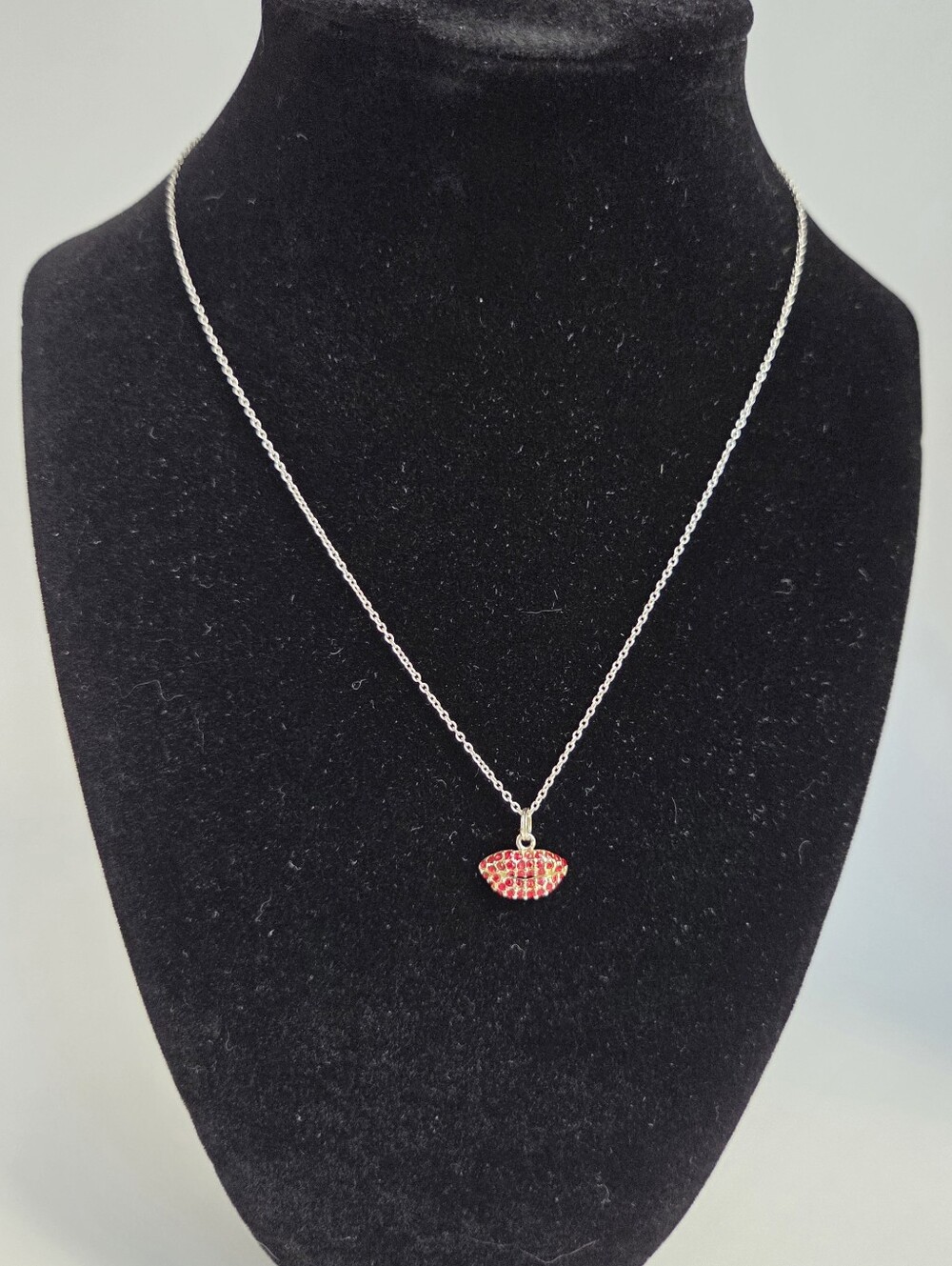 Sterling Silver Necklace with Red Crystal Lip Pendant